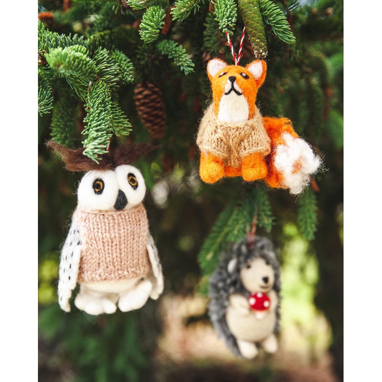 Farmhouse Pottery Felted Woodland Animal Ornament - Oliver Owl