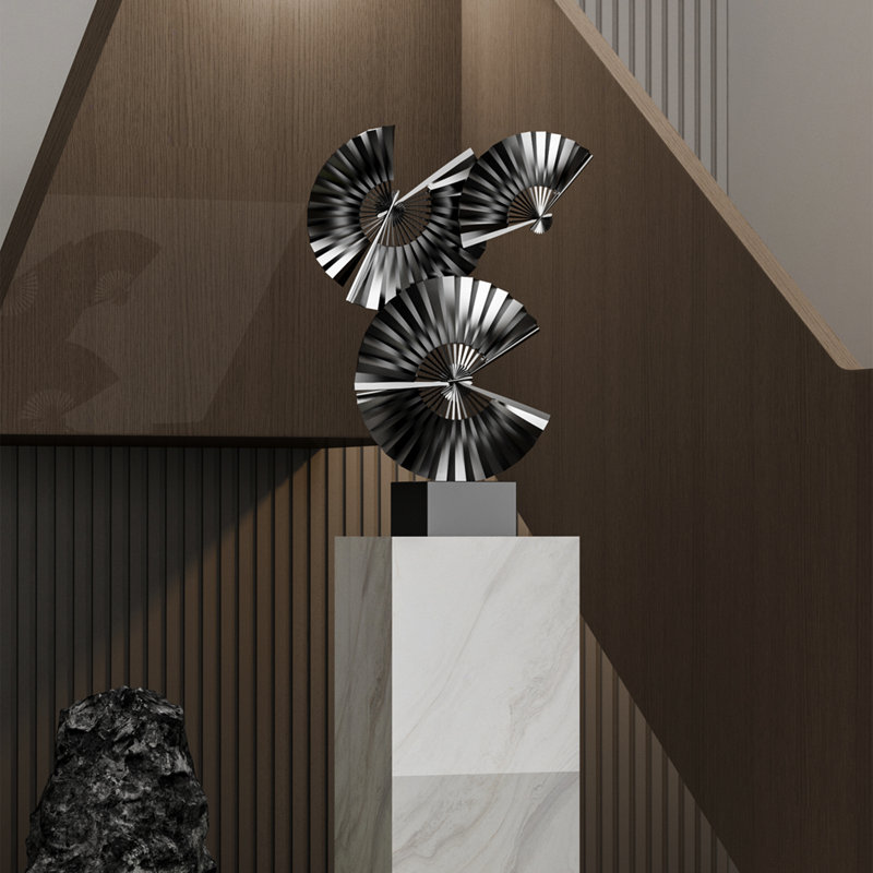 Sculpture de sol en fer de luxe en métal en forme d'éventail, décor de qualité supérieure pour les halls d'entrée, maisons modèles et entrées