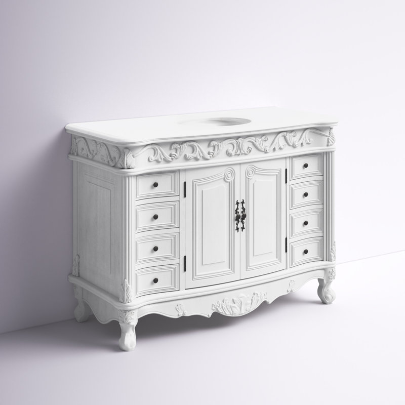Ensemble de meuble-lavabo simple 48 po Aurillac, Blanc antique, Marbre blanc