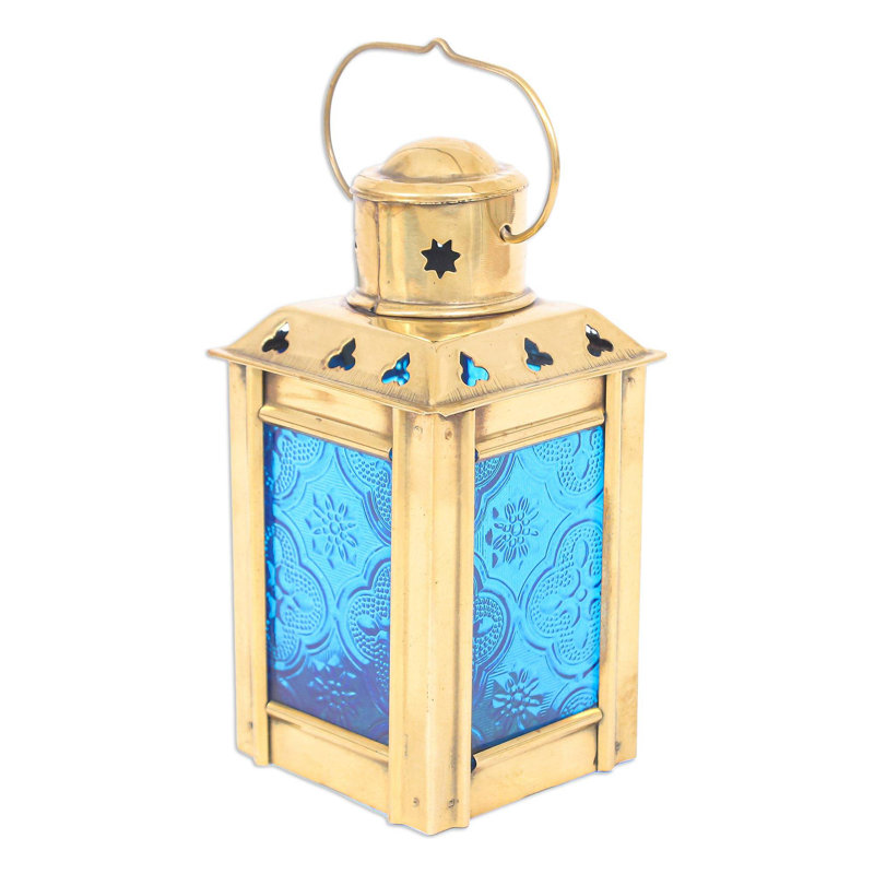 5.25'' H Glass Tabletop Tealight Holder with Candle Included, Blue