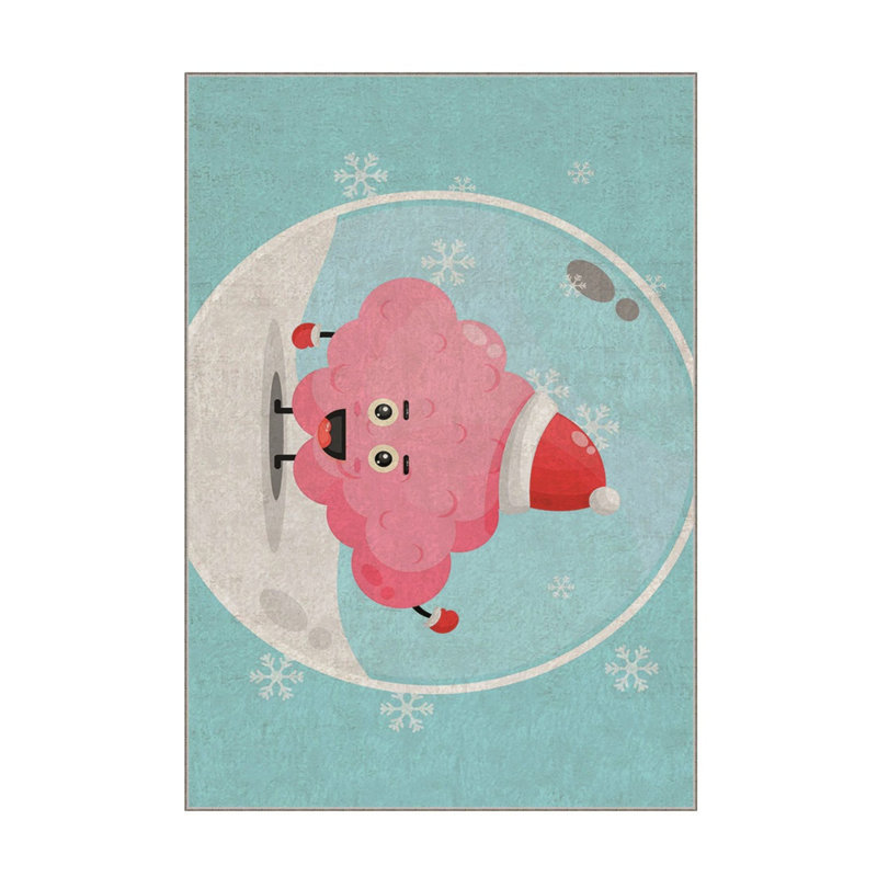 Tapis rectangulaire en polyester tissé à la machine bleu / blanc / rose, Rectangle 2 pi 7 po x 4 pi 7 po
