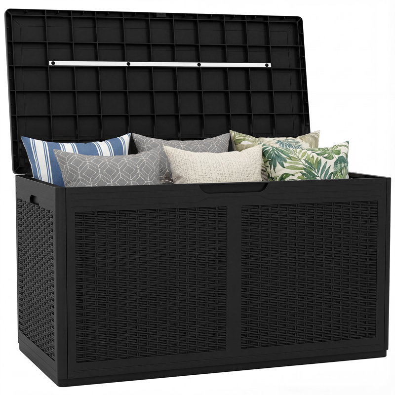 100 Gallon Resin Outdoor Storage Box Waterproof Deck Box w/ Lockable Lid & Wheels, Black