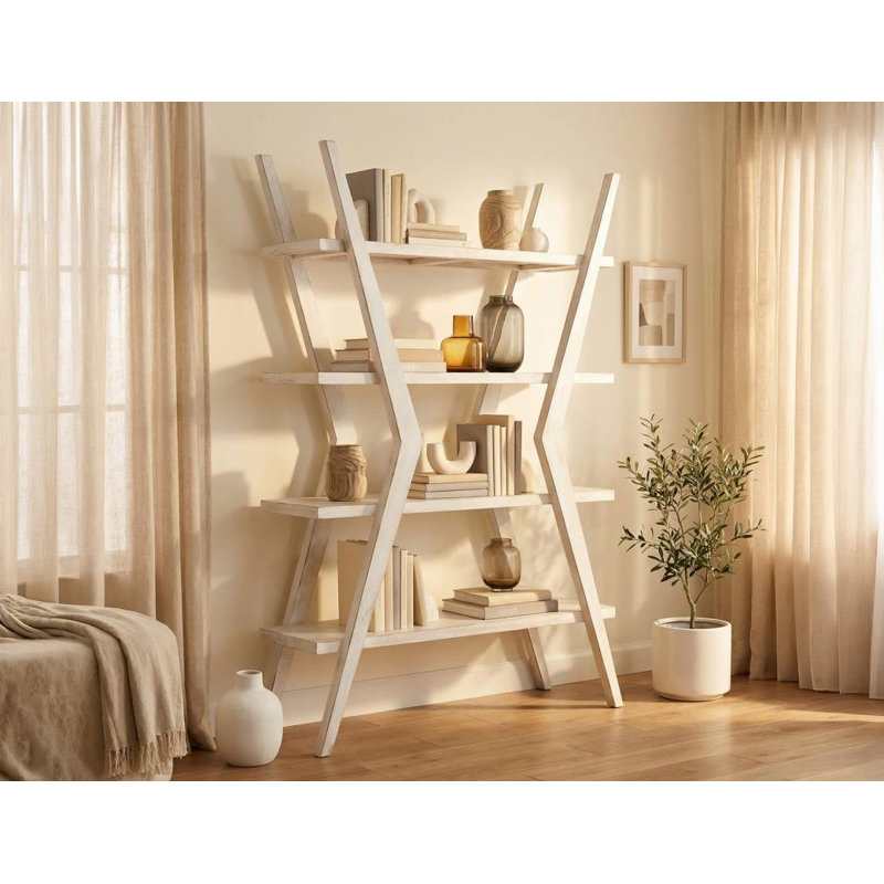 Moka 4 Shelves, X-Shaped Etagere Bookcase, White