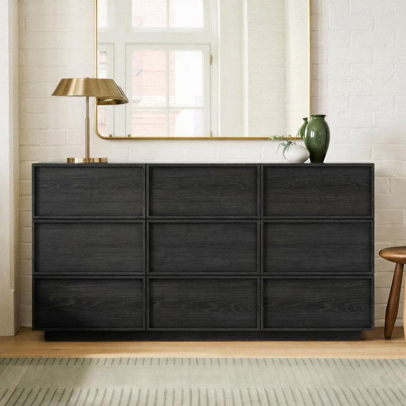 Commode 9 tiroirs en bois avec grand espace de rangement Abbate, Noir