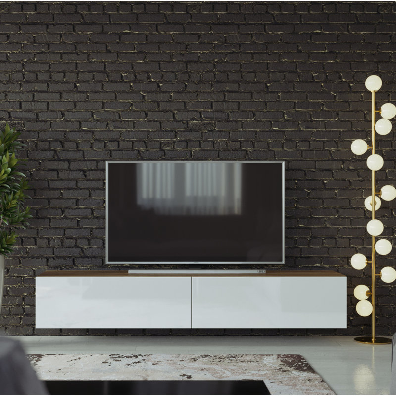 Coan Unfinished Floating TV Stand for TVs up to 78", Countru Oak/White Gloss