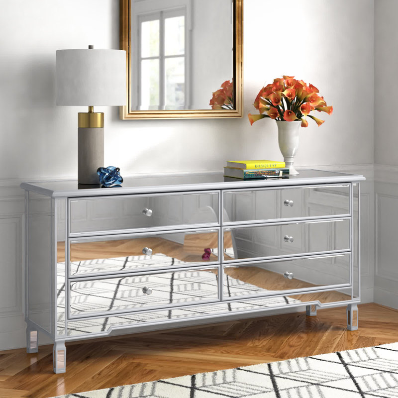 Commode double à miroir 6 tiroirs Brixton, Bleu