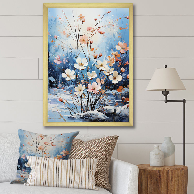 Bouquet de fleurs de neige en harmonie, Cadre doré simple, H 20 po x l 12 po x P 1 po