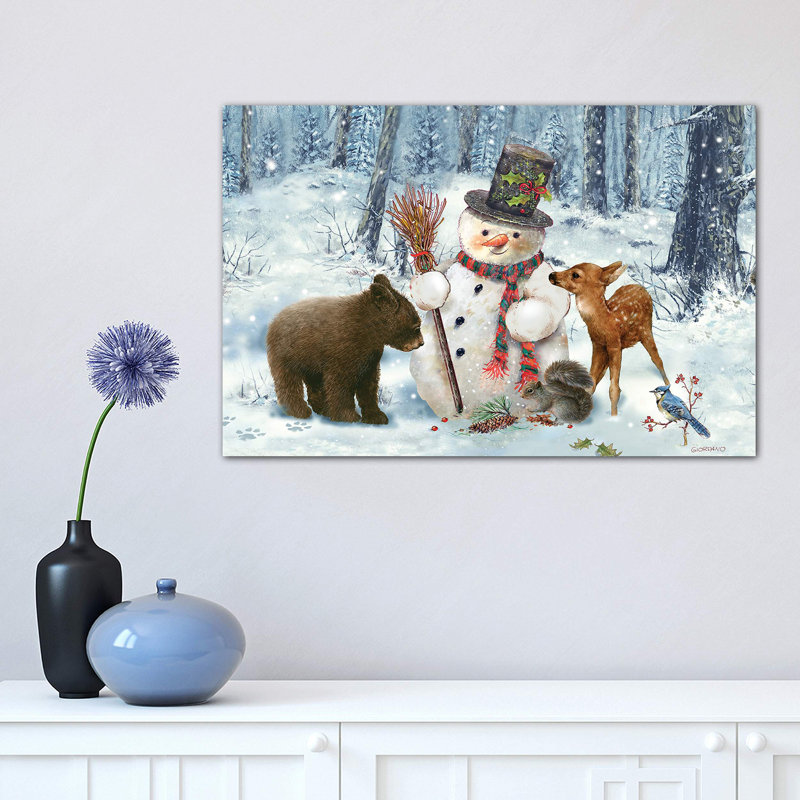 Woodland Snowman - Wrapped Canvas Print, 30.48cm H x 45.72cm W x 1.91cm D