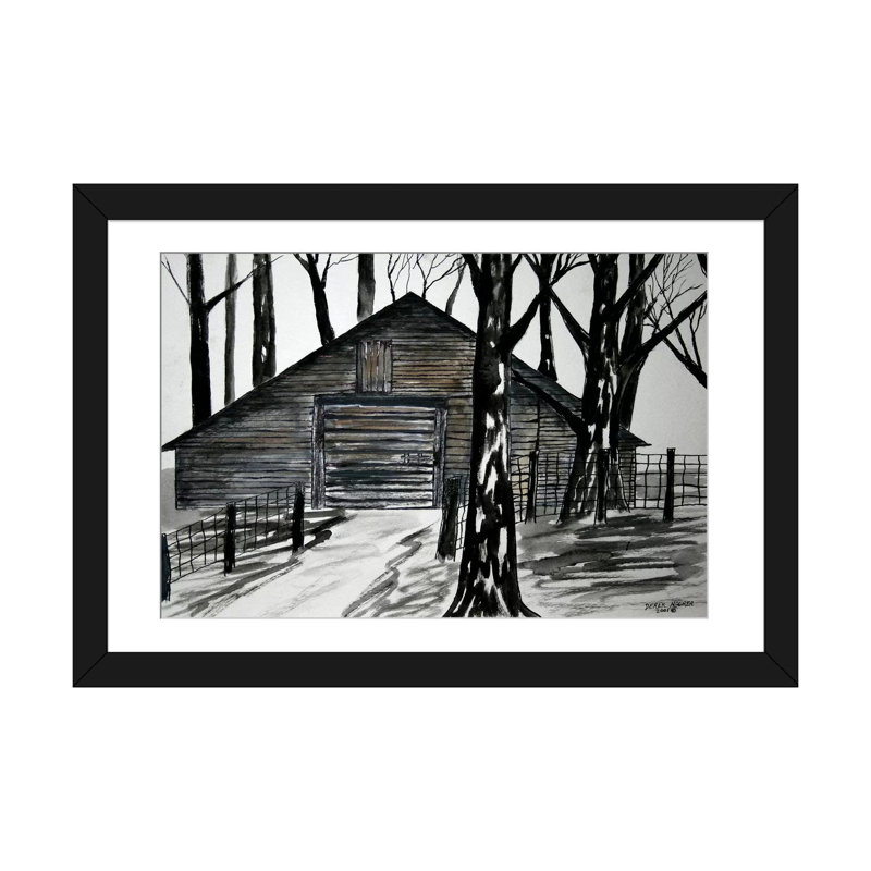 «Country Barn», reproduction sur toile, H 16 po x l 24 po x P 1 po, Papier d'art encadré noir, Blanc
