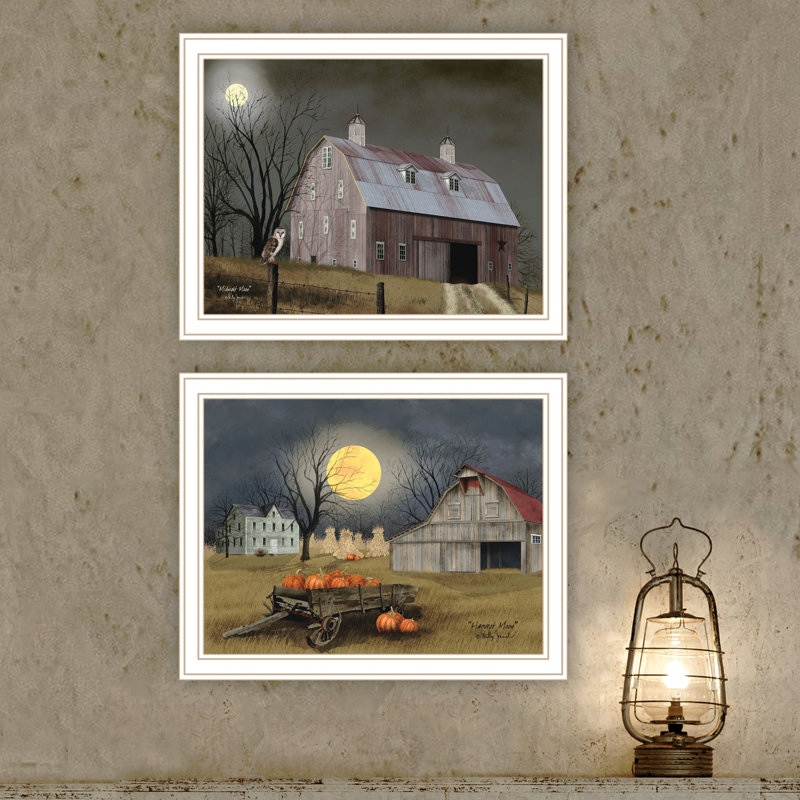 «Trendy Decor» 4U 2 pièces Vignette Autumn Moonlit Nights White, encadrée, impression murale pour salon