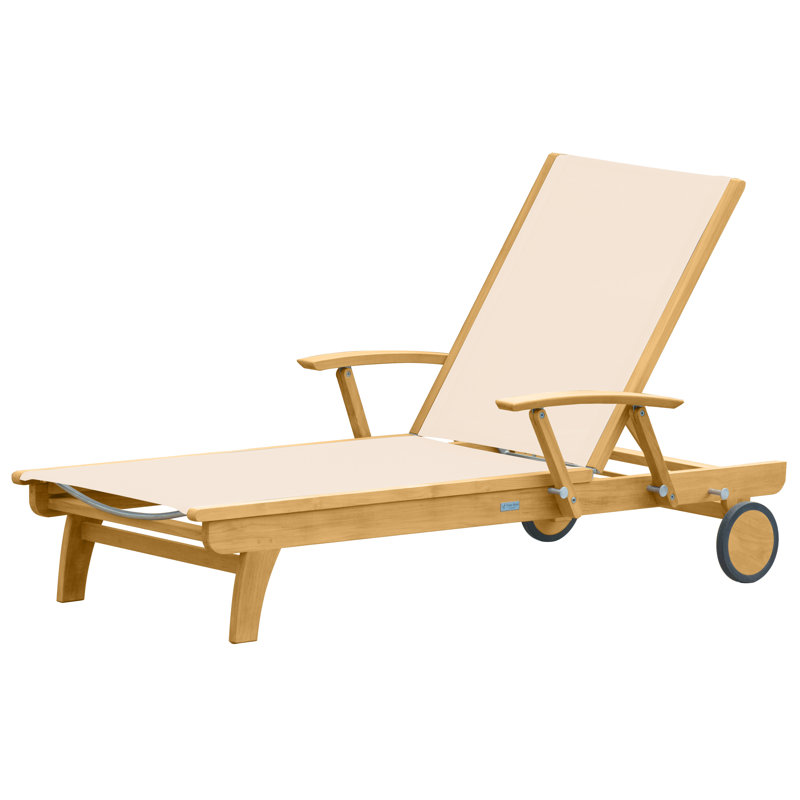 Riviera Teak Outdoor Sling Chaise Lounge, Khaki