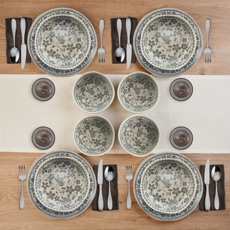 Hayden Grey Floral Ceramic 12-Piece Dinnerware Set
