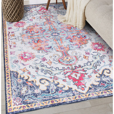 Ellery Machine Washable Oriental Flatweave Performance Blue/Orange Multi Area Rug