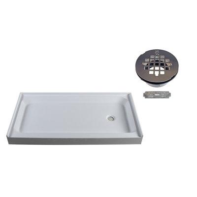 Base de douche à seuil simple l 60 po x P 34 po avec couvercle de drain