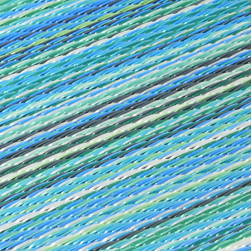 Tapis d'extérieur imperméable en plastique Amyree, Cancun - turquoise et vert mousse, Rectangulaire 2 pi x 3 pi