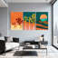 Ensemble de 3 tableaux sur toile représentant un paysage de cactus du désert-456516494