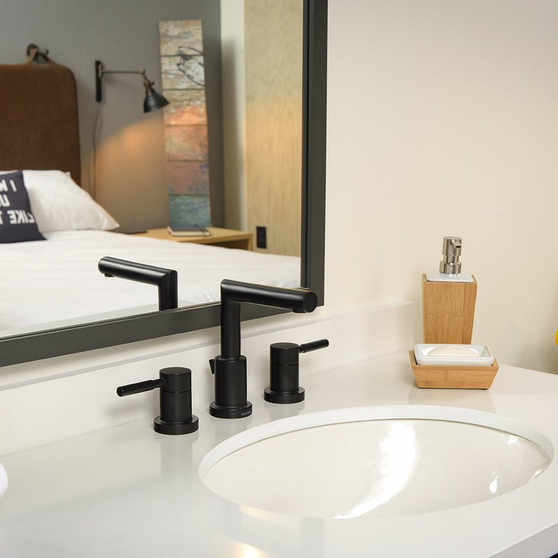 Neo Widespread Bathroom Faucet with Drain Assembly, Matte Black