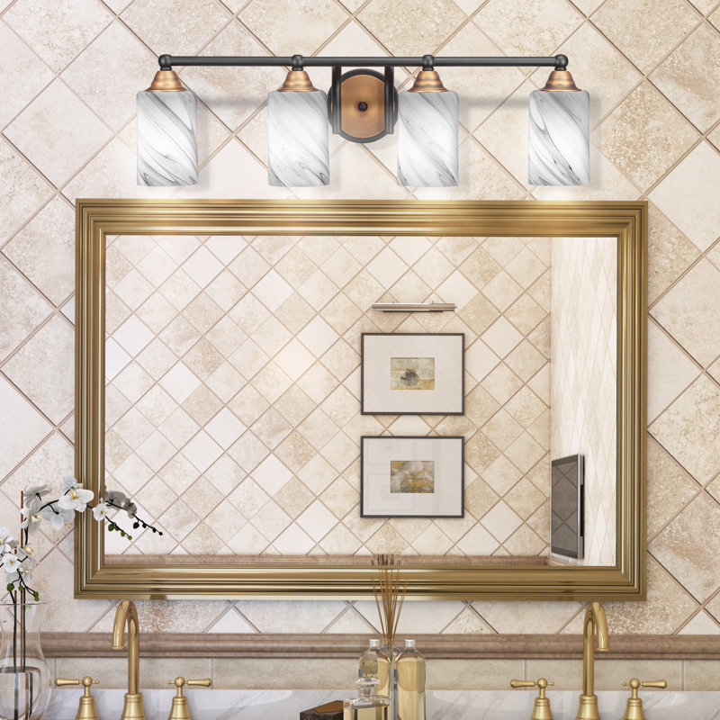 Barre d'éclairage de salle de bain 4 lumières Michell, Noir mat / or brossé