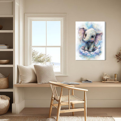 Art mural d'éléphant de jungle, impression sur toile mignonne safari, décor de chambre de bébé neutre, affiche animal pastel doux, œuvre d'art de chambre de bébé, décoration murale pour tout-petit, 12 po x 16 po