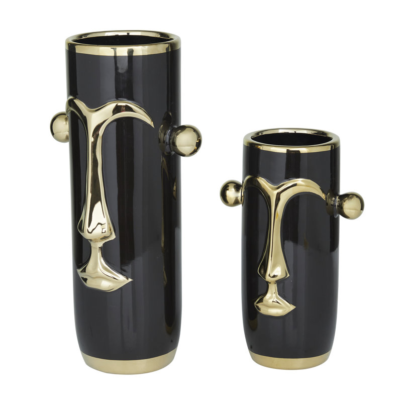 Austen Stoneware Table Vase, Black/Gold