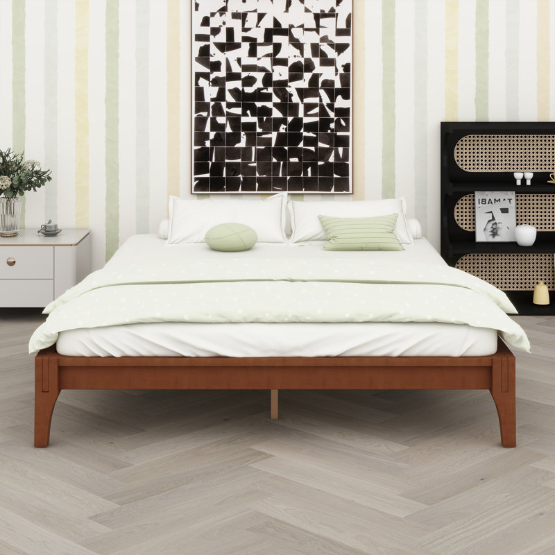 Lit plateforme en bois de bambou massif, Brun