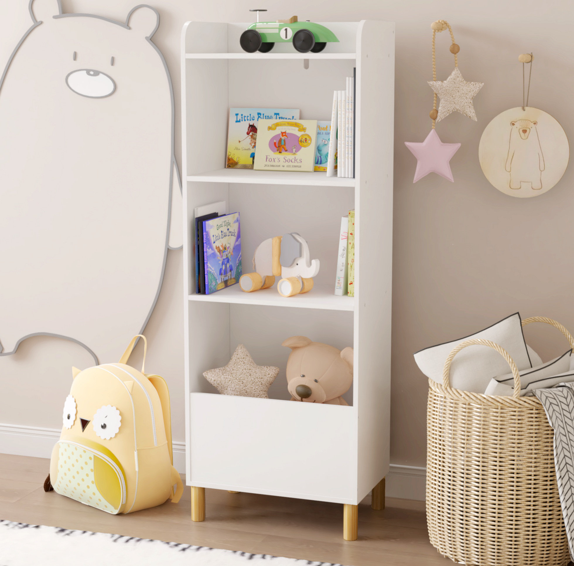Kids Toy and Book Organizer Children Wooden Storage Cabinet with