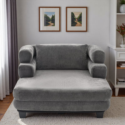 Chaise longue moderne en chenille avec assise profonde et accoudoirs superposés