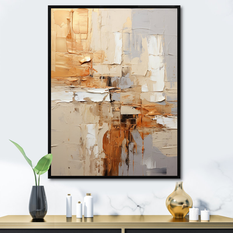 Collage géométrique beige et gris II - Collages abstraits, impressions encadrées, H 32 po x l 24 po x P 1 po