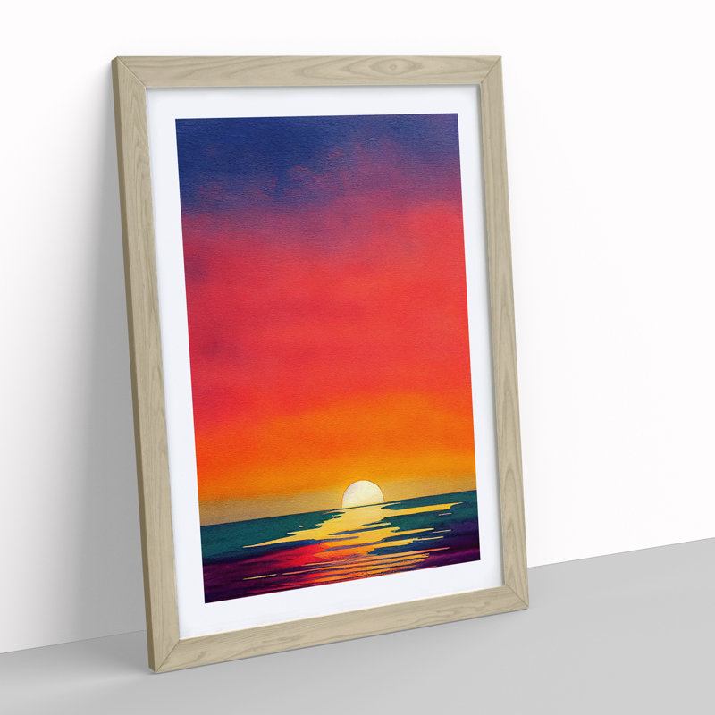 XV1022-625X An Ocean Sunset Watercolour No.5 - Single Picture Frame Print, Beige, 34cm H x 25cm W