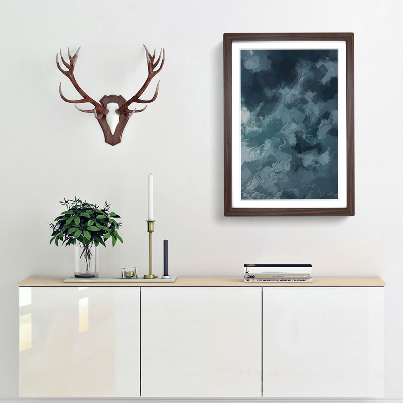 Teal Skies in Abstract - Framed Print, 48cm H x 36cm W x 2cm D, Walnut Framed