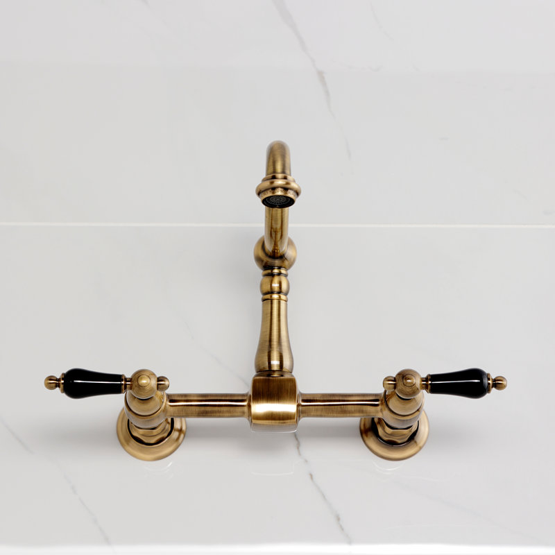 Kingston Brass Duchess Double-Handle 2-Hole Wall-Mount Bridge Kitchen Faucet, Antique Brass