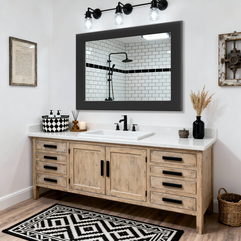 Rectangular Decorative Wall Mirror With Statement Deep Frame, HD Tempered Glass Vanity Mirror For Bathroom, Entryway, Or Bedroom