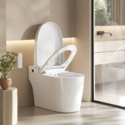 Smart Bidet Toilet Auto Open/Close,Modern Smart Toilet with LED Night Light,Warm Air Dryer, Remote Control,Touchless Flush,Foot Sensor Operation, Heated Seat Tankless Toilet,cUPC Certified