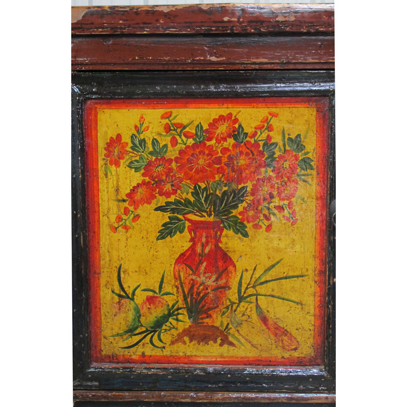 Late 19th Century Hand-Painted Botanical Mural Buffet