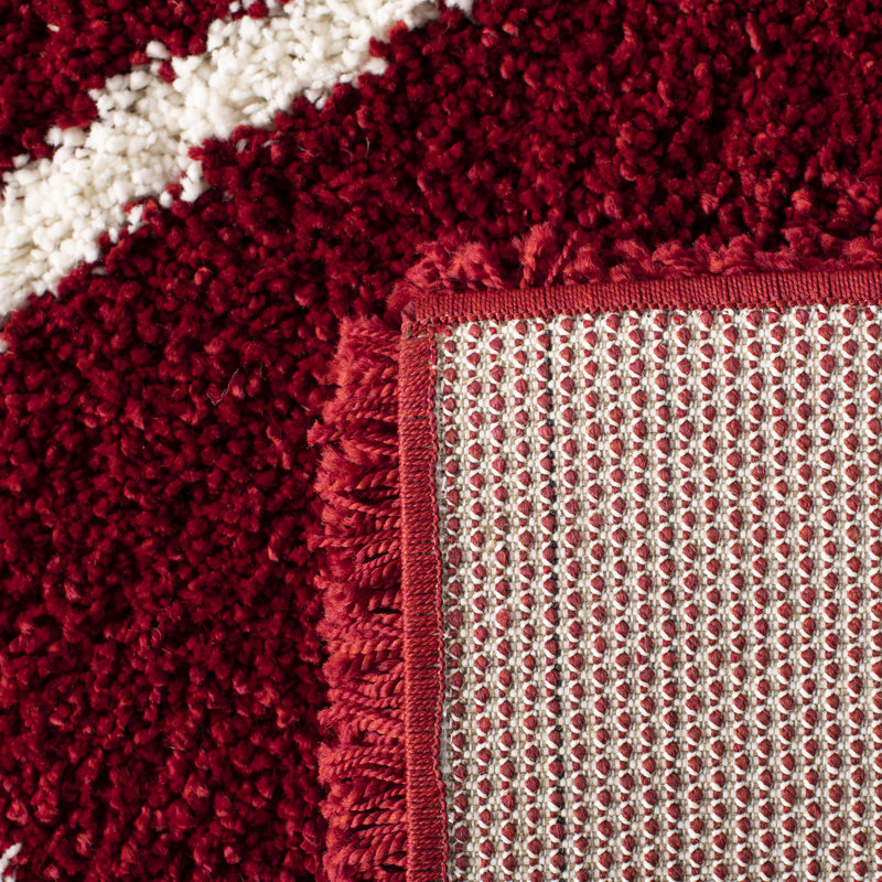 Humberto Hudson Shag Performance Geometric Rug, Round 11', Red/Ivory