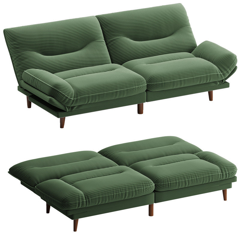 65 po FUTON et lit FUTON, Velours côtelé vert