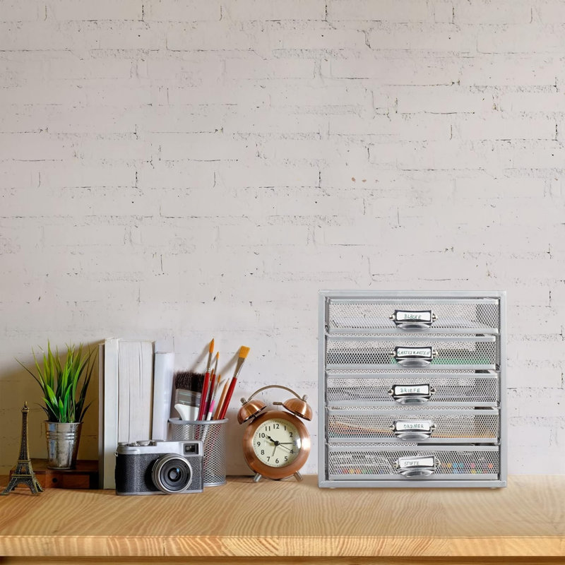 Desk Organiser, 5 Drawers for A4 Files, Letter Tray and Paper Sorter, Silver
