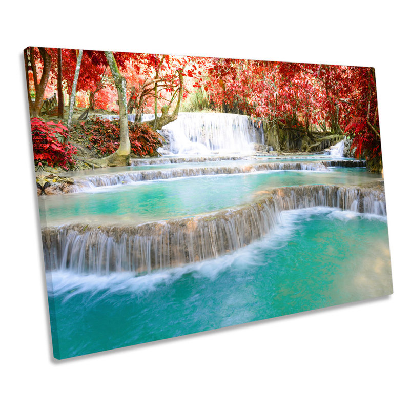 Floral Forest Waterfall Landscape - Wrapped Canvas Art Prints, 30.5cm H x 45.7cm W