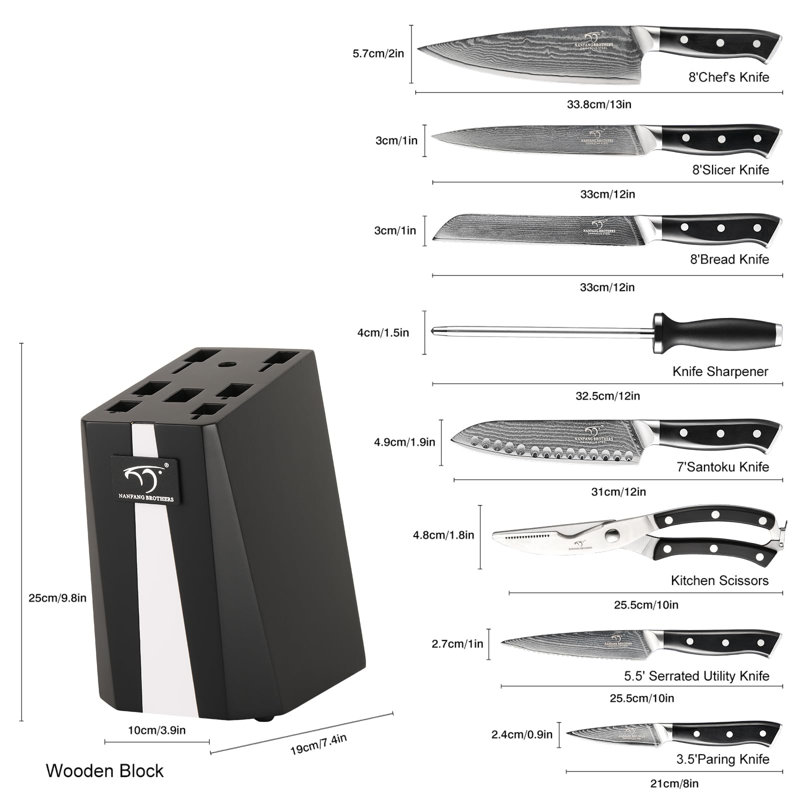 Damascus Knife Set, 9-Piece VG10 Kitchen Knives