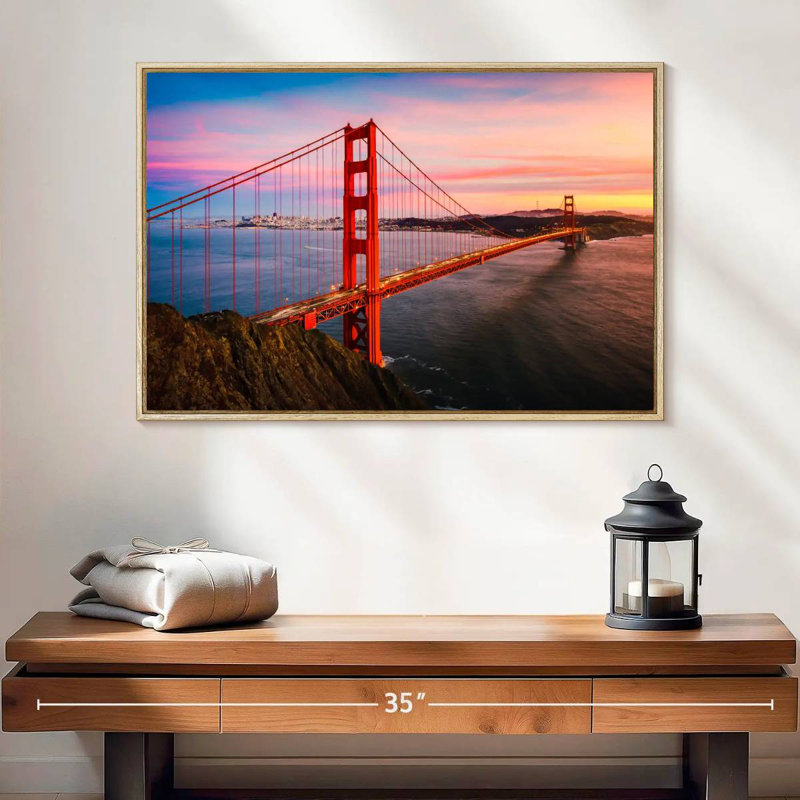 Golden Gate, 25 po x 17 po, Cadre flottant en bois naturel