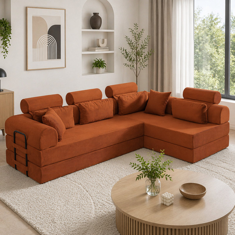 L shape Modular Sectional Sofa, Orange