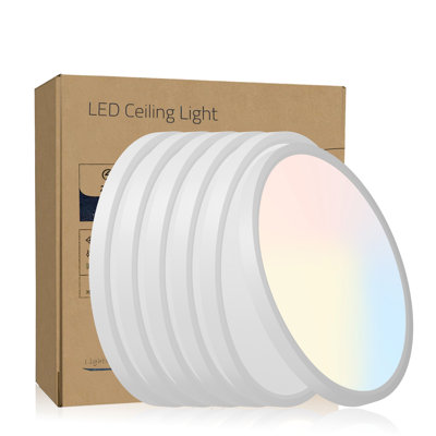 6PK 12 in. LED Flush Mount Ceiling Light Fixture - 2880 Lumens, 5 CCT 2700K/3500K/40000K/5000K/6500K, Round Color Selectable Panel Light, Dimmable, Suitable for Bathroom or Shower
