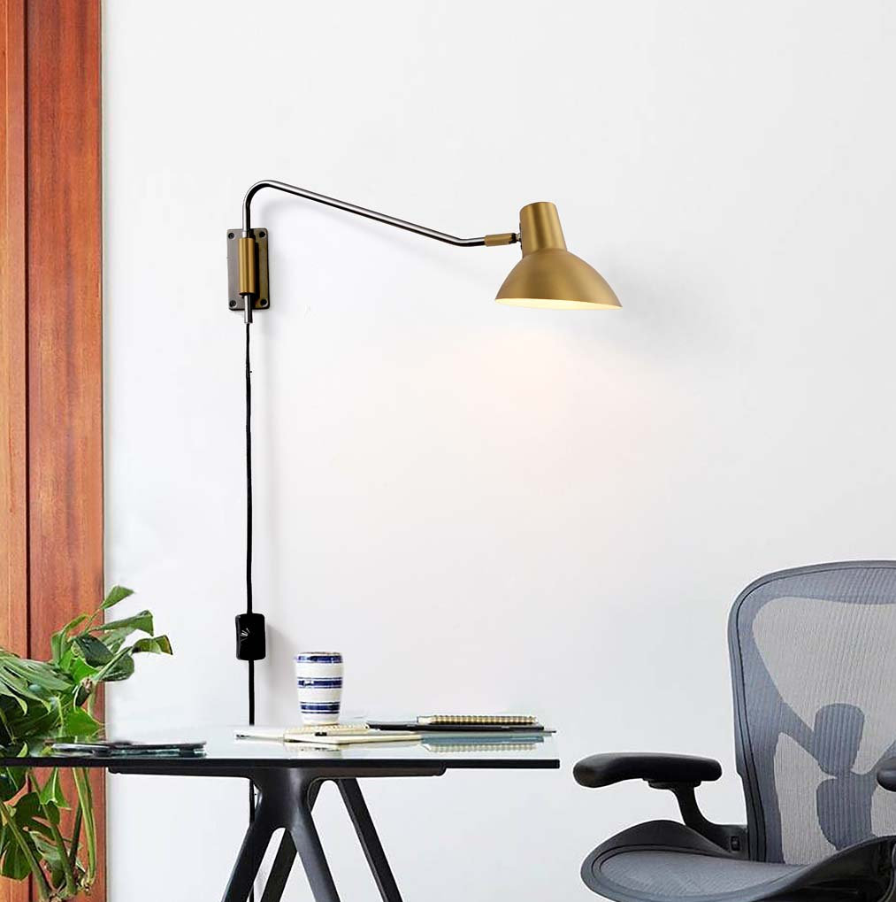 Single Light Swing Arm Sconce, Brushed Brass