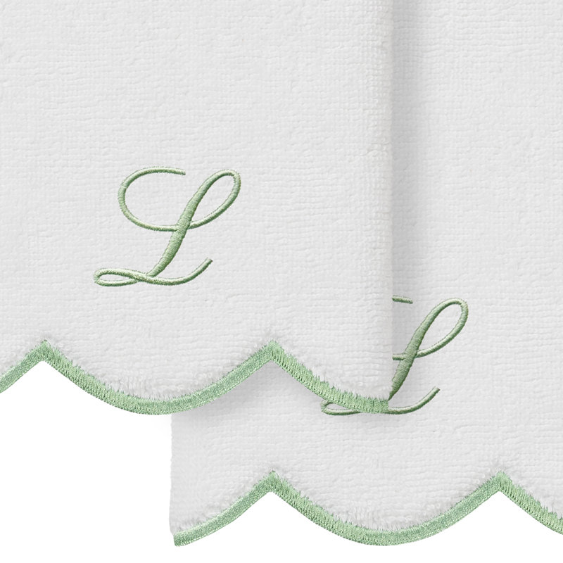  Ensemble de serviettes 100% coton turque ADORNIA, L, Blanc/vert, Ensemble de 2 serviettes à doigts