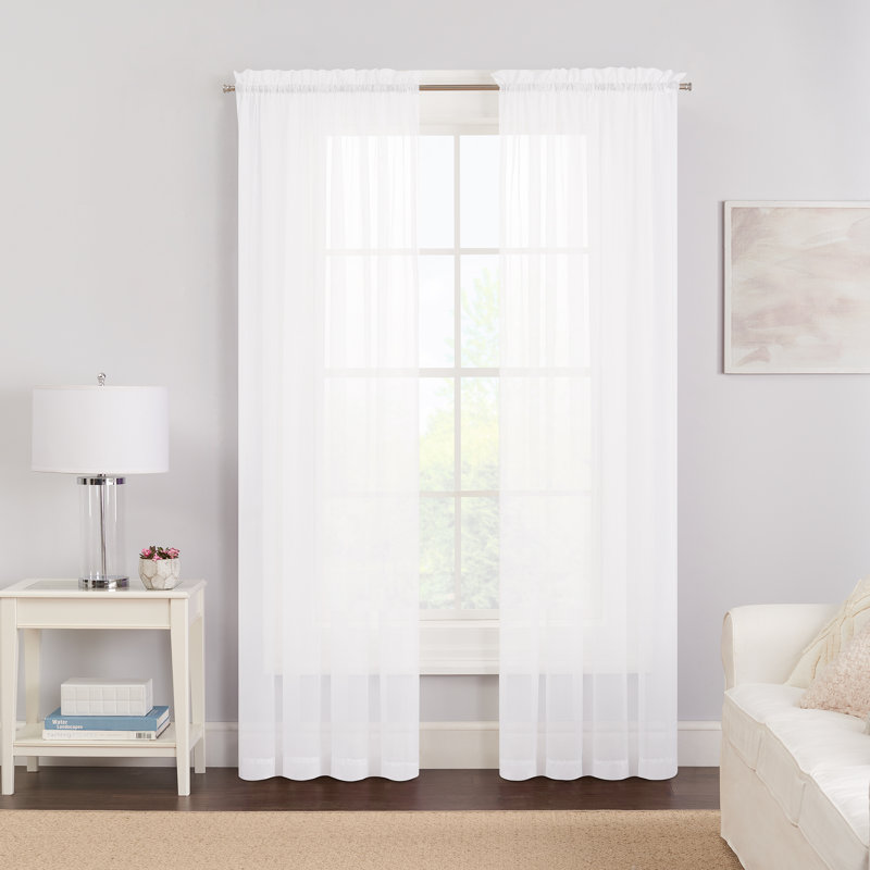 Kober Solid Sheer Rod Pocket Curtain Panels, White, 59"W x 63"L