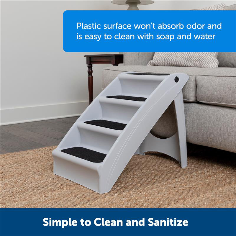 Gray Folding Pet Steps with Non-Slip Pads and Siderails