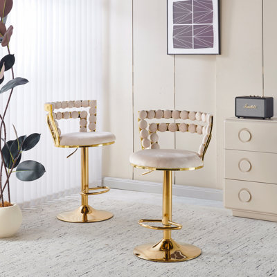 Chaise de bar de style moderne (ensemble de 2) avec pieds en fer de couleur dorée, coussins moelleux et dossier confortable