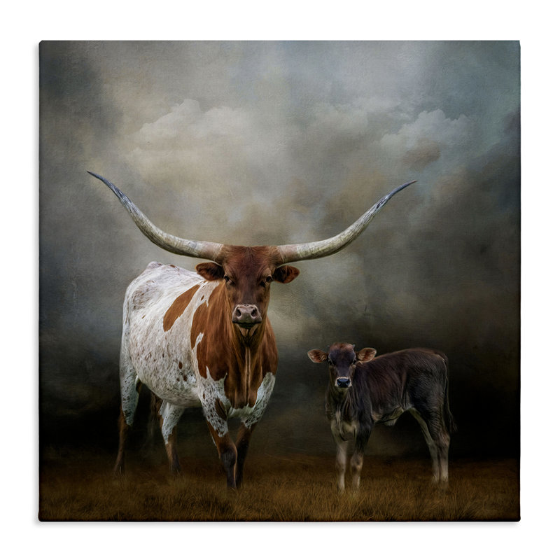 "Longhorn & Calf Babysitter", art mural par Kelley Parker, H 17 po x l 17 po