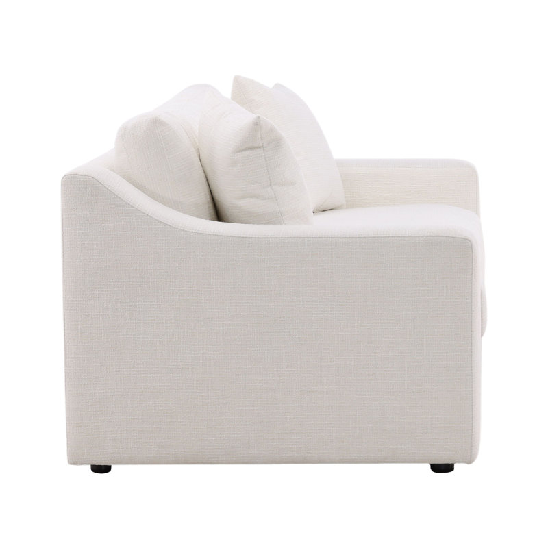 Emma 95" Wide Polyester Upholstered Sofa, Field Cream, Cream