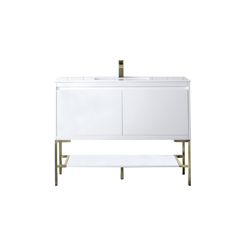 Mantova 47.25'' W Single Vanity, Glossy White/Champagne Brass, Glossy White